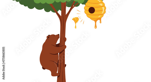 Brown Bear Climbs Tree To Reach Delicious Honeycomb Hanging High Above