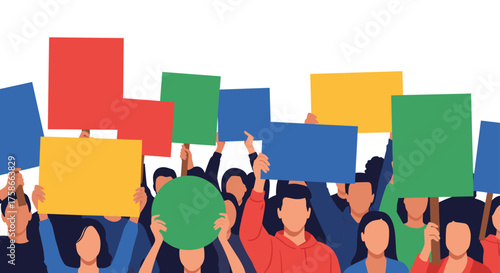 A Diverse Group of People Holding Colorful Blank Signs at a Rally or Demonstration