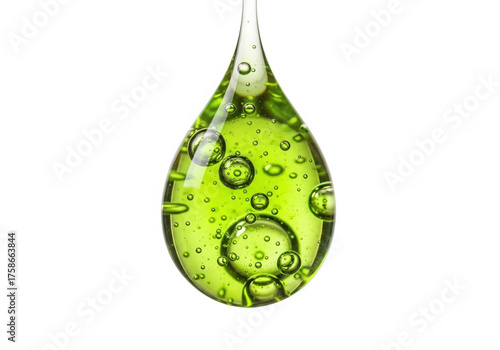 Green liquid drop bubbles clear isolated on a transparent background