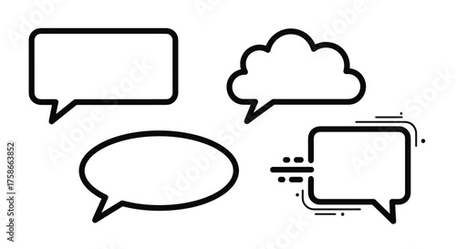 A collection of four different speech bubble shapes used for communication and dialogue.
