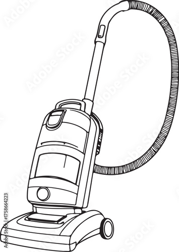 Vacuum Cleaner Hand-drawn Sketch Drawing Vector Illustration, Line Linear Symbol Engraving Coloring Book, Black and White Isolated