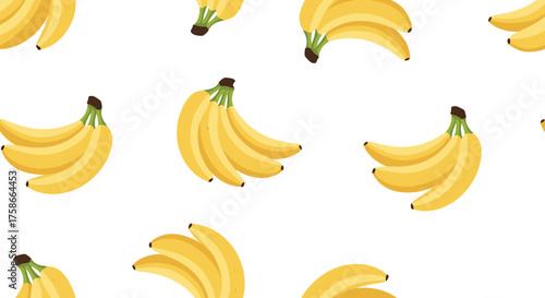 A delightful pattern featuring bunches of ripe yellow bananas on a clean white background.