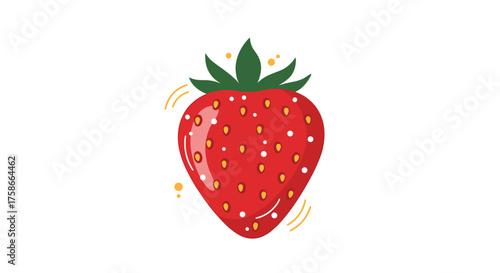 A ripe juicy strawberry with sparkling effects is shown from the top with a white background.