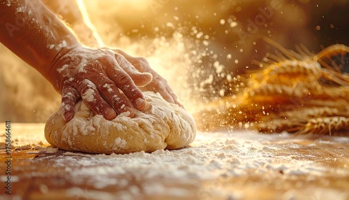 Hands Covered in Flour Mixing Soft Dough – Realistic Baking Process and Lifestyle Concept