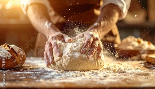 Artisan Baker Working with Flour and Dough – Rustic Kitchen and Traditional Cooking
