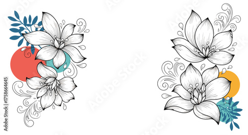 Delicate floral illustrations with abstract geometric shapes add artistic flair to your designs.