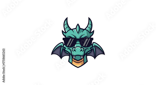 Cool dragon mascot wearing sunglasses, a fun and modern logo for gaming, sports, or branding, conveying strength, confidence, and a touch of humor