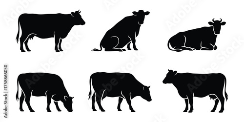 Set of Cow Silhouettes Vector