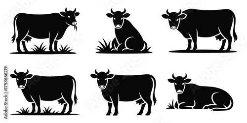Modern Black Cow and Bull Icons