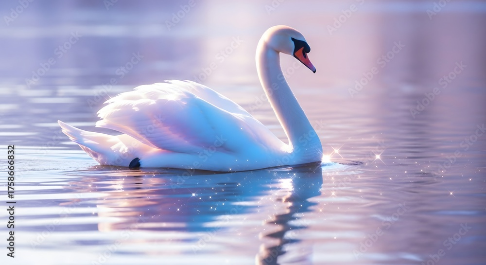 Naklejka premium Graceful Swan Swimming in a Calm Lake