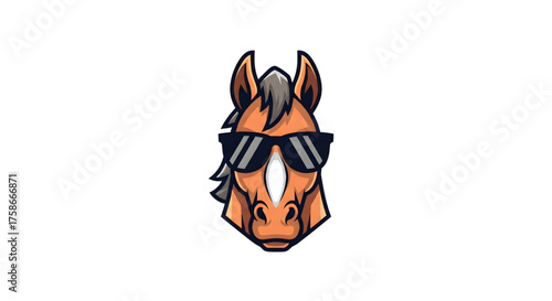 Sleek horse logo with sunglasses, perfect for a modern brand mascot, dynamic logo design, or fun equestrian theme, easily scalable for versatile use