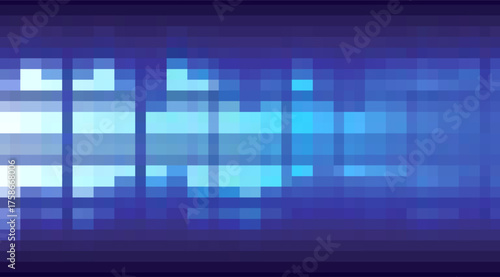 Abstract geometric pattern featuring blue and cyan hues with distinct square shapes creating a pixelated mosaic that evokes a modern, digital or technological theme