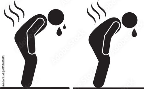 Two figures in silhouette bending over sweating heavily