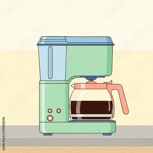 Retro coffee maker with a full carafe of freshly brewed coffee, perfect for morning routines and kitchen decor