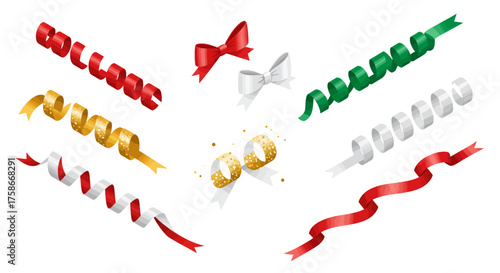 Festive ribbons collection in realistic style for celebrations and decorations
