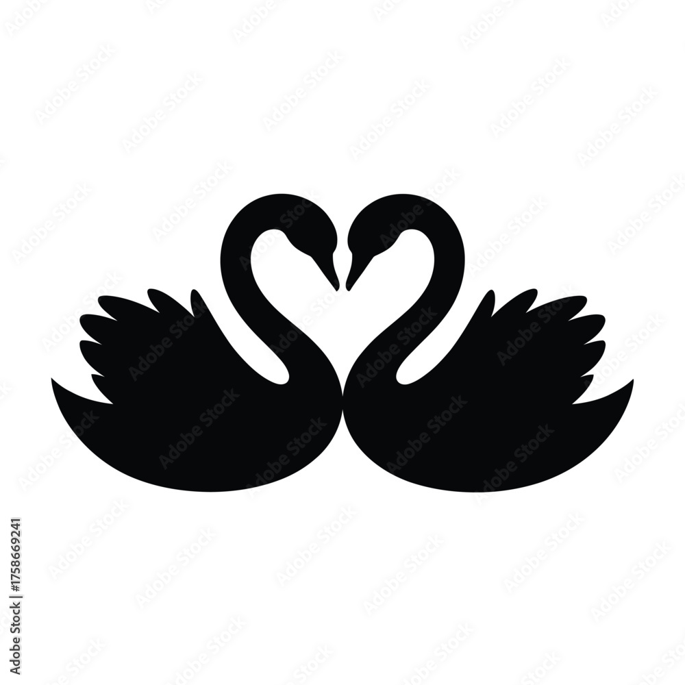 Obraz premium Two black swans forming a heart shape with their necks on a white background
