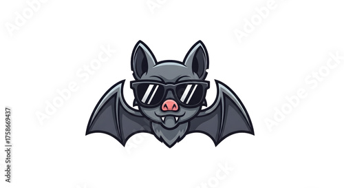 Cool bat with sunglasses vector art for Halloween, mascot logo design, or fun party invitation, ready for commercial projects with a spooky flair