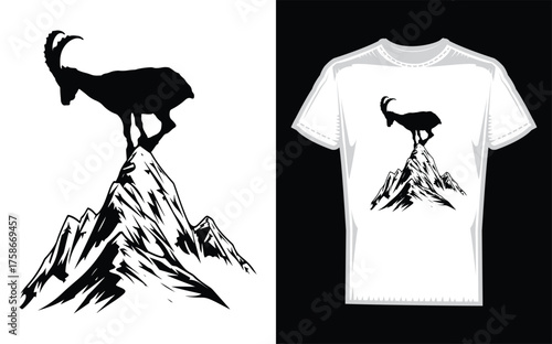King of the mountain goat silhouette design for apparel and merchandise featuring a majestic animal in a bold graphic style