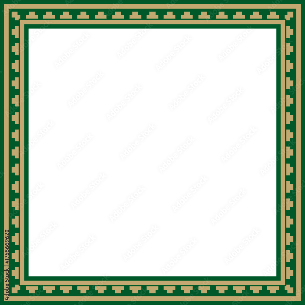 Obraz premium Vector gold with green square classic byzantine ornament. Rectangle, border, Ancient Greece, Eastern Roman Empire frame. Decoration of the Russian Orthodox Church
