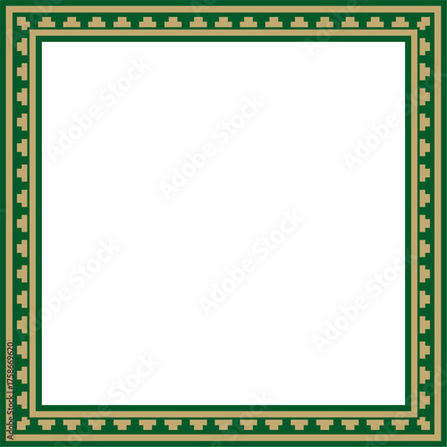 Vector gold with green square classic byzantine ornament. Rectangle, border, Ancient Greece, Eastern Roman Empire frame. Decoration of the Russian Orthodox Church