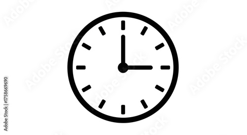 Minimalist black clock face design with classic hour and minute hands