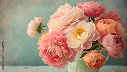 Soft Blurred Y2K Florals Vintage Backgrounds. Colorful flowers in soft focus with gentle hues creating a tranquil and dreamy atmosphere
