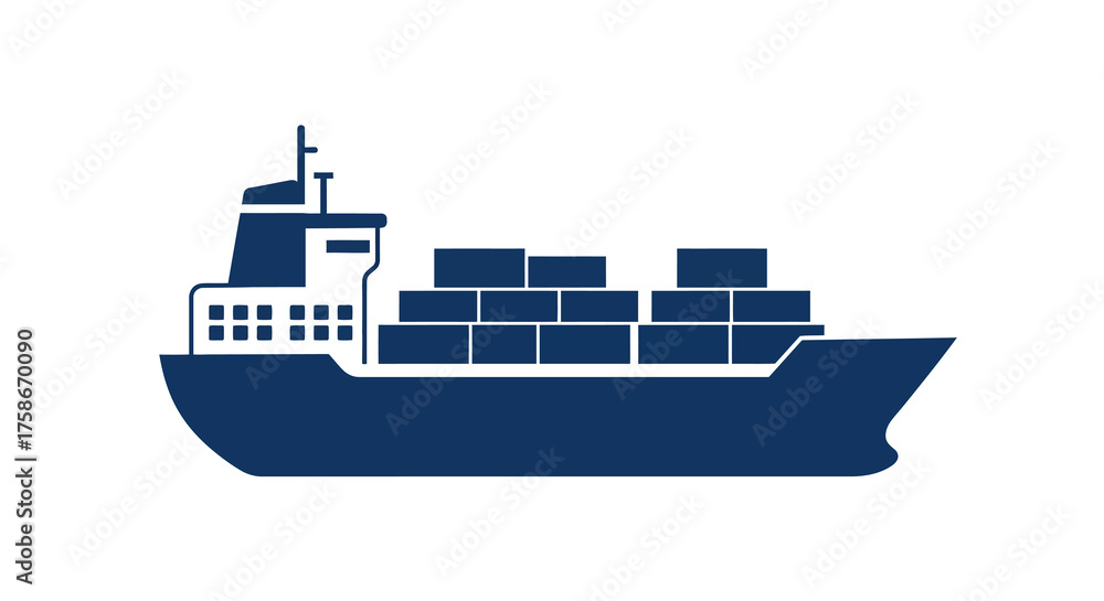 Fototapeta premium Minimalist cargo ship carrying containers on white background