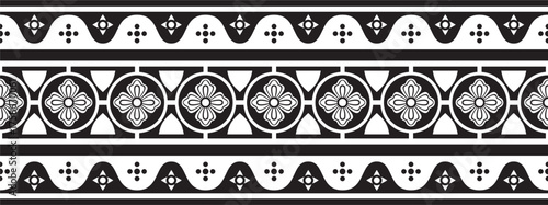 Vector black monochrome seamless gothic ornament. Medieval European silhouette, rectangle, border. Classic pattern of the Germans, Angles, Saxons, Franks.