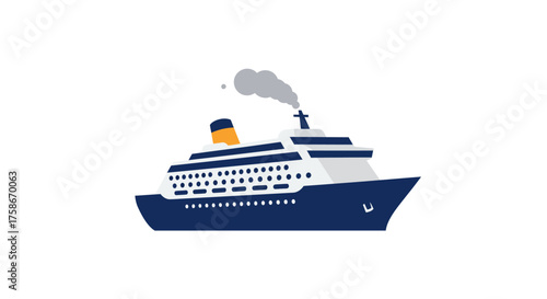 Modern cruise ship icon with smoke on white background