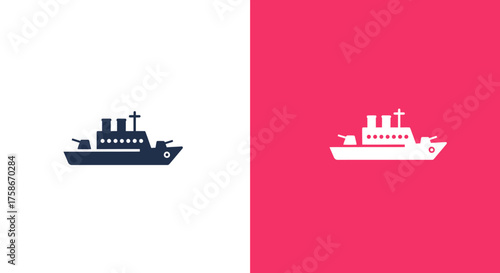 Dual tone nautical icon set featuring cruise ship in minimal style