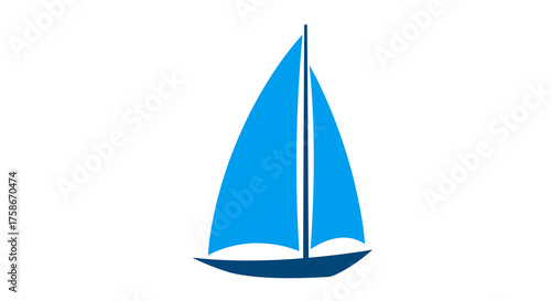 Simple blue sailboat with minimalist design on white background
