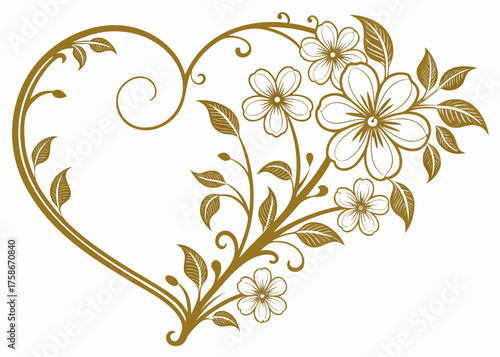 Golden floral ornament heart frame
