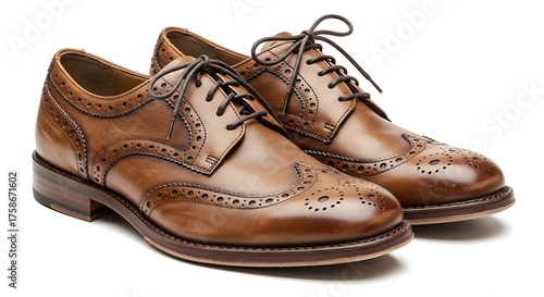 Wallpaper Mural Pair of brown leather brogue shoes isolated on white background Torontodigital.ca
