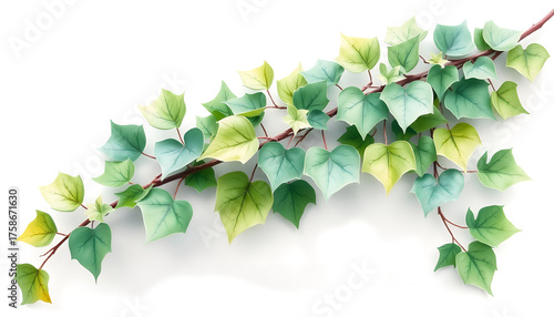 Green and yellow ivy vine with leaves on a white background