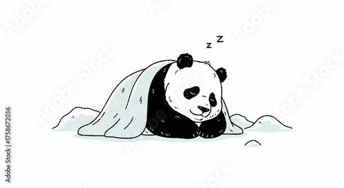 Charming Panda Illustration in Cozy Blanket for Children's Books, Educational Resources, and Adorable Animal-Themed Designs