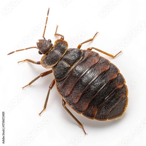 Isolated Bed Bug Macro Shot – Detailed Close-Up of Common Household Pest on White Background for Educational Use