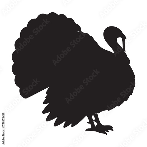 Black Silhouette of a Turkey with a Large Feathered Tail Displayed