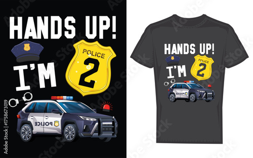 Happy 2nd birthday silhouette of a young boy dressed as a police officer celebrating his special day