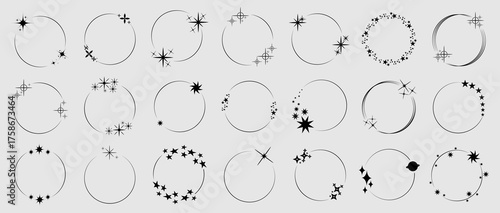 Minimal star circle frames collection with thin lines and sparkle accents. Perfect for celestial, astrology, or luxury logo projects