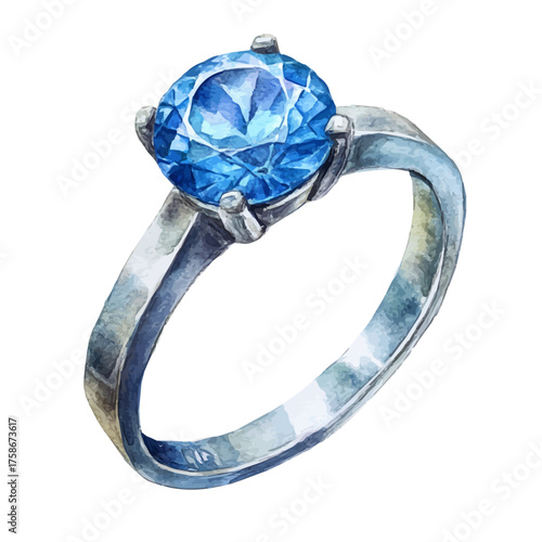 Engagement Ring, watercolor clipart vector, isolated on a white background.