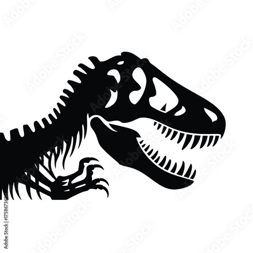 Black silhouette of a tyrannosaurus rex dinosaur head with sharp teeth