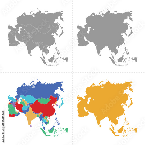 Asia map with without country borders