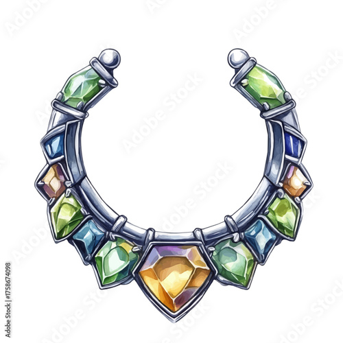 Emerald Septum Ring, watercolor vector, isolated on a white background.