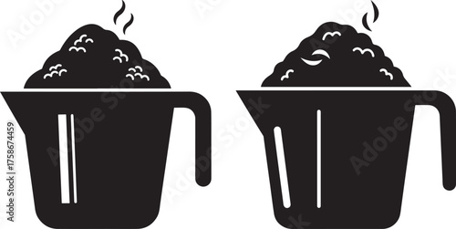 Two measuring cups filled with hot food silhouette