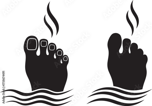 Two smelly feet silhouettes steaming in water