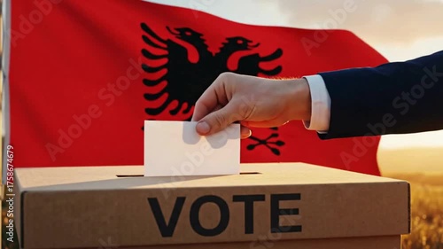 Albanian citizen casts vote in national election with pride, symbolizing democratic participation and national sovereignty