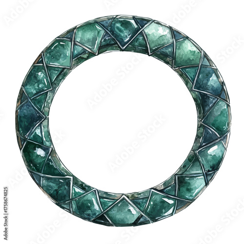 Emerald Septum Ring, watercolor vector, isolated on a white background.