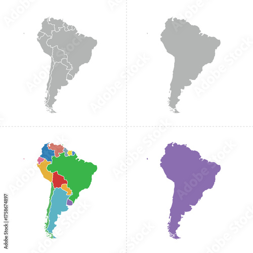 South America map with without country borders