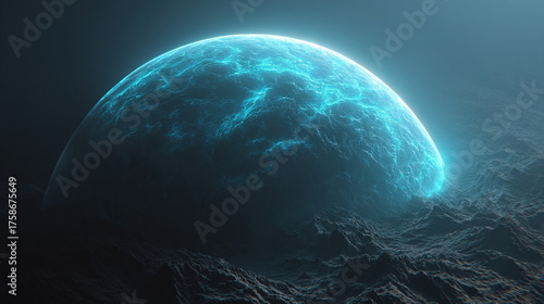 A glowing planet floats in cosmic darkness, radiating vibrant colors and energy, symbolizing mystery, exploration, and the boundless possibilities of the universe.