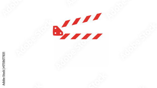 Red and white film clapperboard icon on a white background.